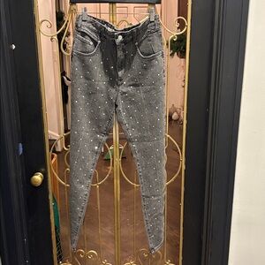 nwt Anthropologie pilco clear embellished bling diamond 28 high waisted slim